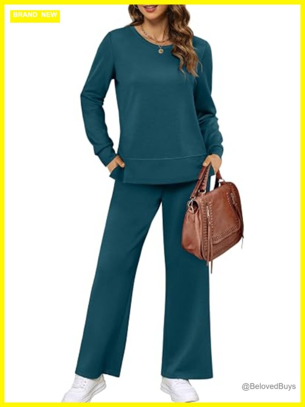 2 Piece Lounge Set Wide Leg Tracksuit Long Sleeve Tunic Top